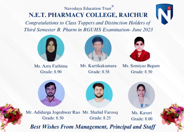 Toppers Of B.Pharm 1,3,5,7 Semesters In RGUHS Examination -June 2023 ...